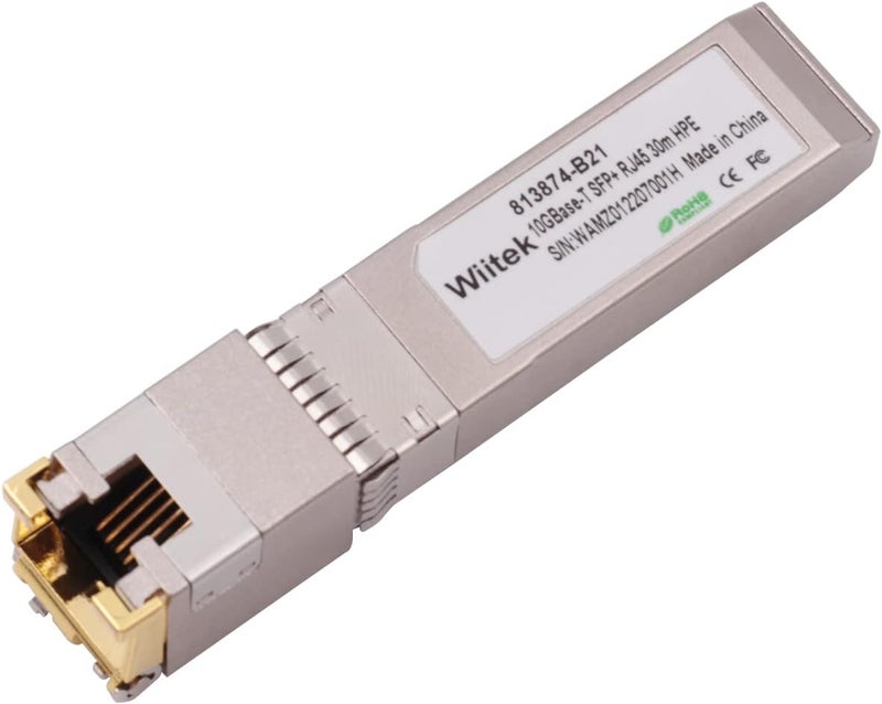 Wiitek 10G SFP+ to RJ45 Copper Modules, 1.25G/2.5G/5G/10GBase-T Ethernet to SFP+ Transceiver Compatible for HPE Blade System 813874-B21 HPE ProCurve & HPE Aruba(Cat 6a/7 or Better, 30-Meter) - Image 1